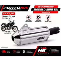 Escapamento Cb 300r do ano de 2009 a 2015 Fortuna F1 Mini Tri Oval Preto/cromado