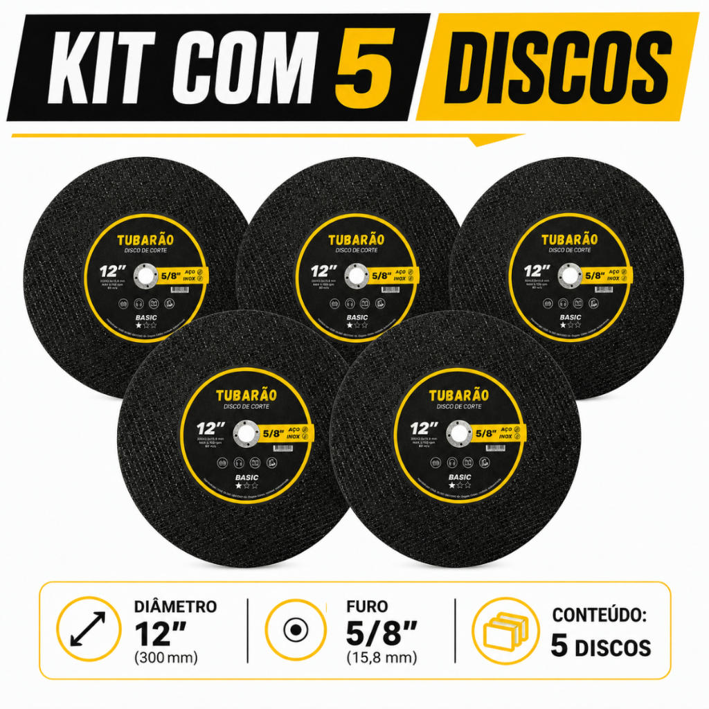 5x Disco De Corte 12 Polegadas X 5/8'' Policorte Tubarao
