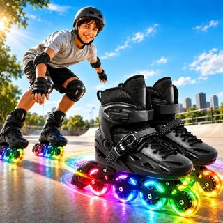 Patins Infantil Menino Rodas Led Tamanho Ajustável Roller Inline