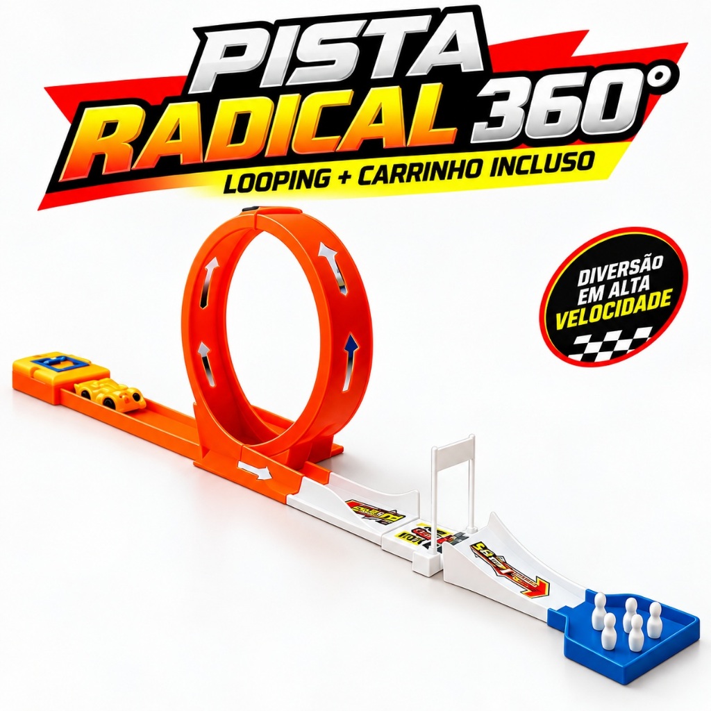 Pista de Carrinho Infantil Looping 360° com Lançador e Carrinho Pista de Corrida Radical Brinquedo Infantil