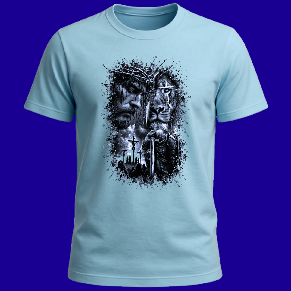 Camiseta Leão De Judá Jesus Cristo Guerreiro Cruz Espada Gospel Cristã Unissex Estampa Aquarela Premium