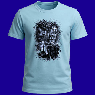 Camiseta Leão De Judá Jesus Cristo Guerreiro Cruz Espada Gospel Cristã Unissex Estampa Aquarela Premium