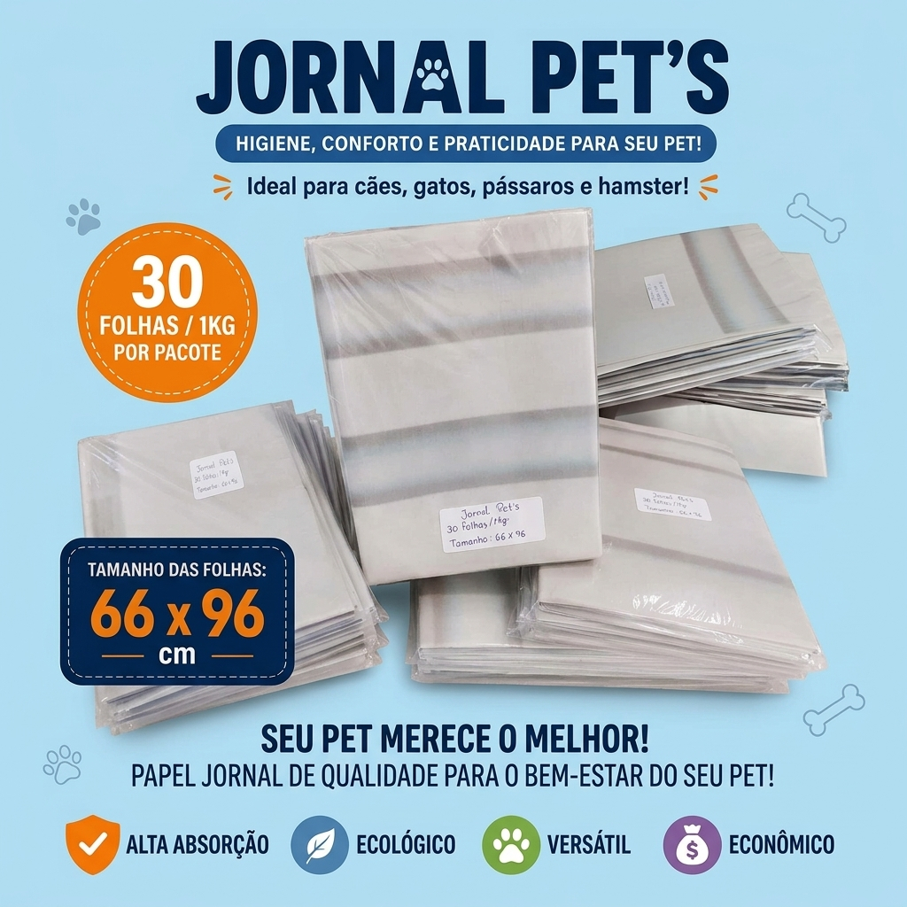 Jornal Pet Para Cães e Gatos 2kg Com Folhas 66x96cm Tapete Higiênico Ecológico