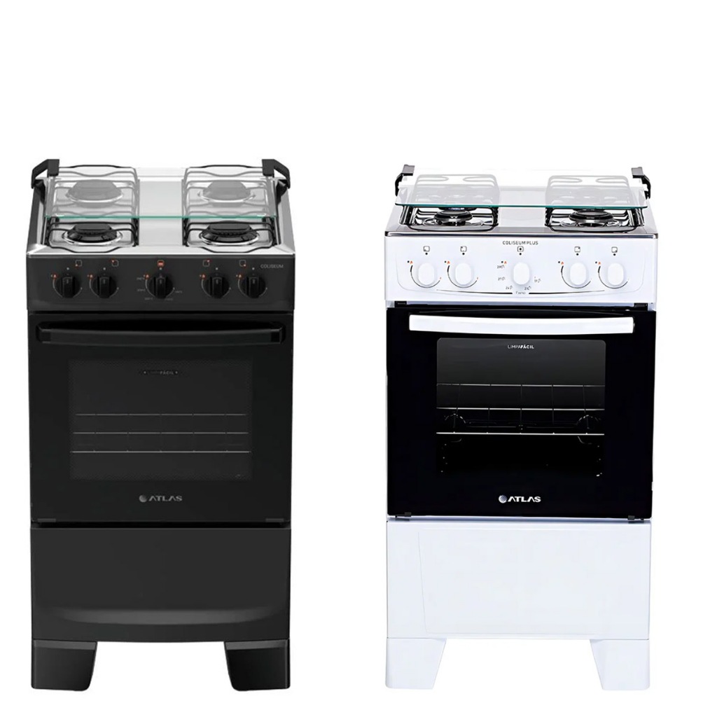 Fogão De Piso Atlas Coliseum Plus 4 Bocas Mesa Inox Forno 50 Litros