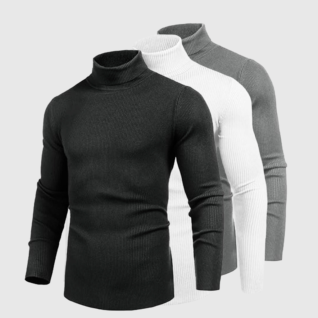 3 Blusa Cacharrel Sueter Masculina Canelada Gola Alta