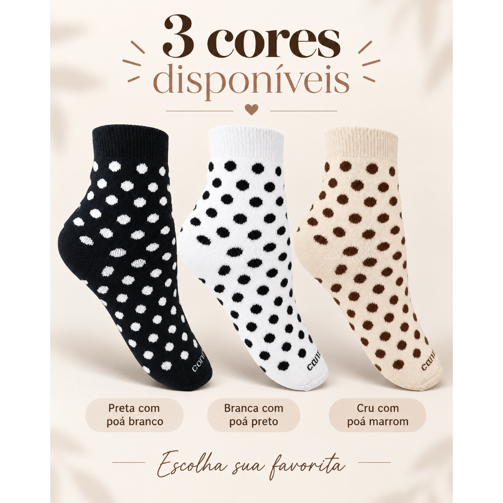 Meia Cano Médio Poá Bolinhas Tendência Moda