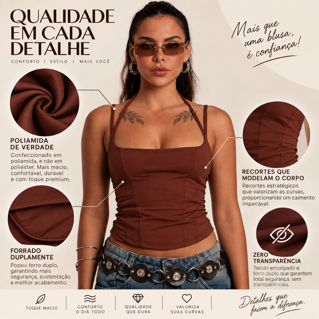 Corset Feminino Cropped Regata Poliamida Moda Gringa Tendência — imagem 2 de 2