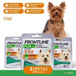 Kit 3 Antipulgas e Carrapatos Frontline Plus para Cães de 1 a 10 Kg - 1 Pipeta - 0,67 mL