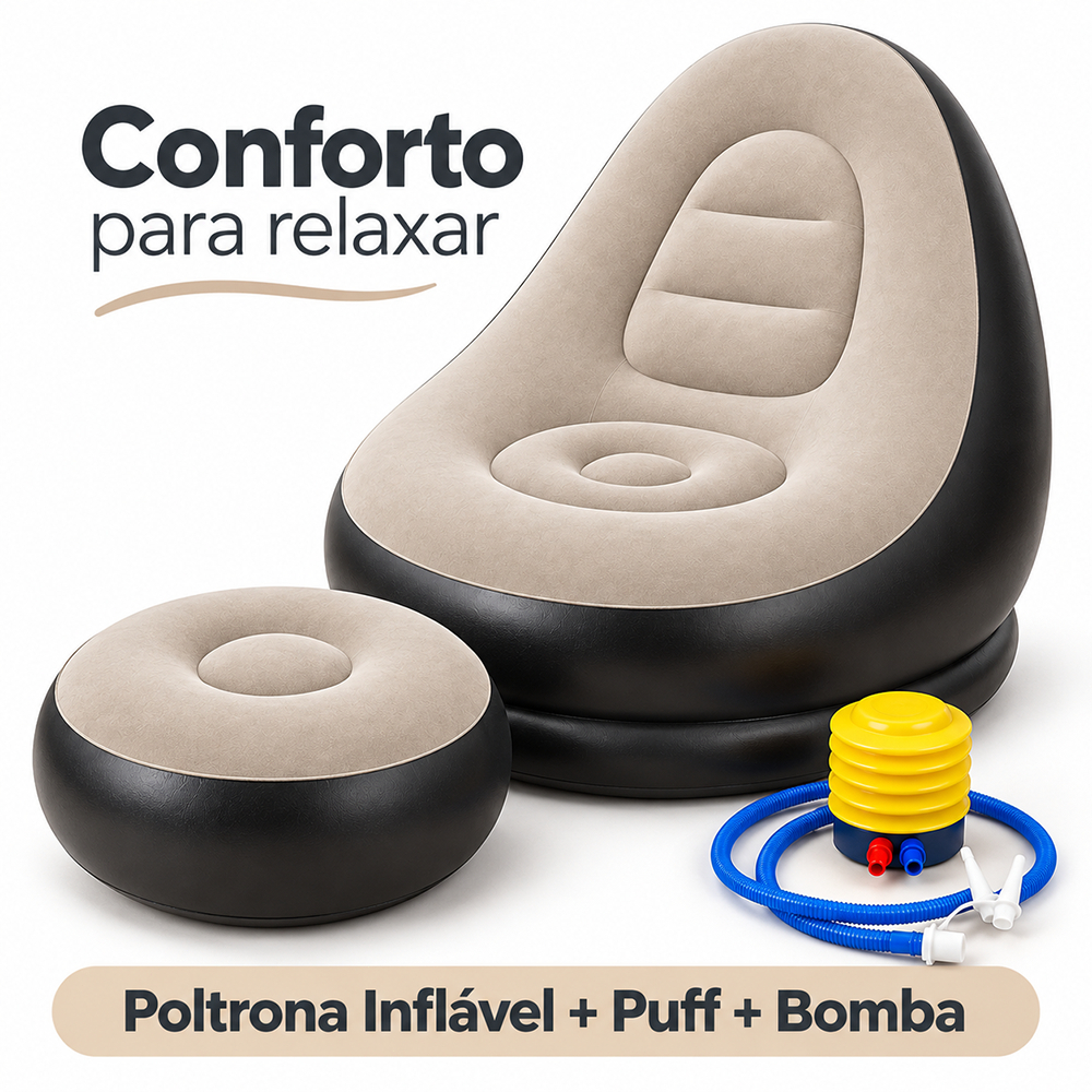 Poltrona Inflável Premium com Puff e Bomba - Sofá Confortável para Sala, Quarto e Camping