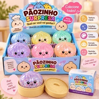 Pãozinho Squishy Antiestresse com Cestinho Brilha no Escuro Cores Aleatórias 5,5cm/8,5cm Brinquedo Sensorial