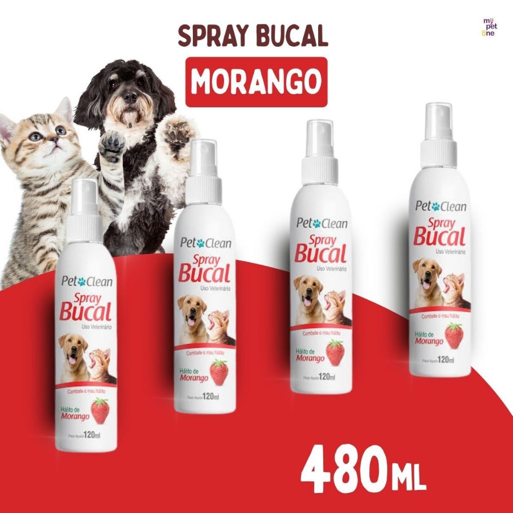 Kit 4 Spray Bucal Pet Clean Morango - 120ml