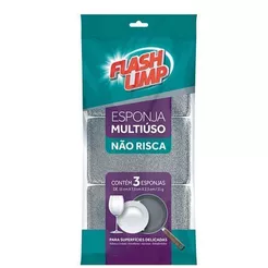 Kit 3 Esponjas Multiuso Não Risca para Limpeza de Cozinha e Casa FlashLimp