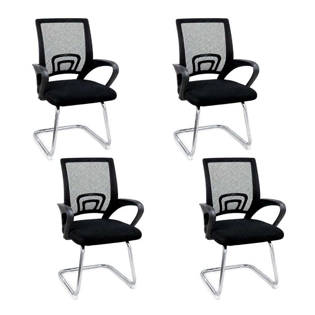 Kit 4 Cadeiras Escritório Begonia Tela Mesh Fixa Apoio Lombar Estrutura Metálica Suporta 120kg Home Office Corporativo