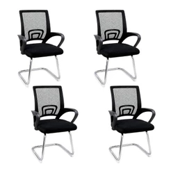 Kit 4 Cadeiras Escritório Begonia Tela Mesh Fixa Apoio Lombar Estrutura Metálica Suporta 120kg Home Office Corporativo