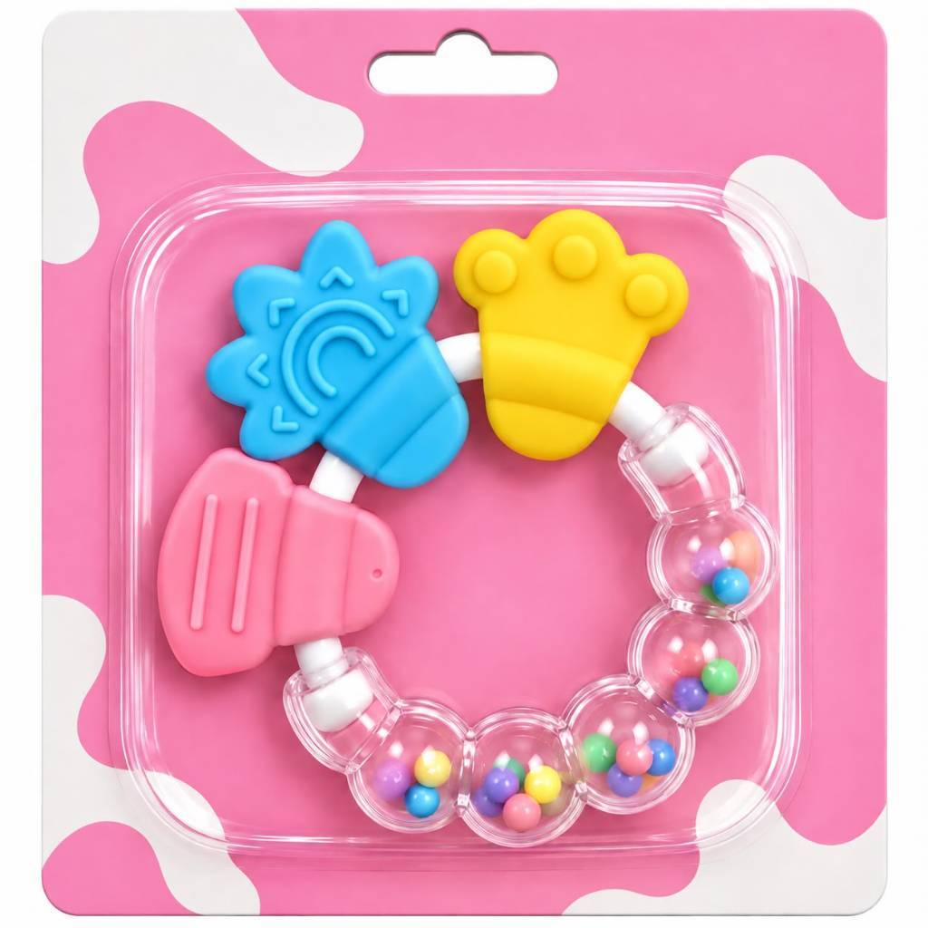 Silicone Mordedor para Bebê 9cm com Chocalho Sensorial BPA Free para Dentição Infantil