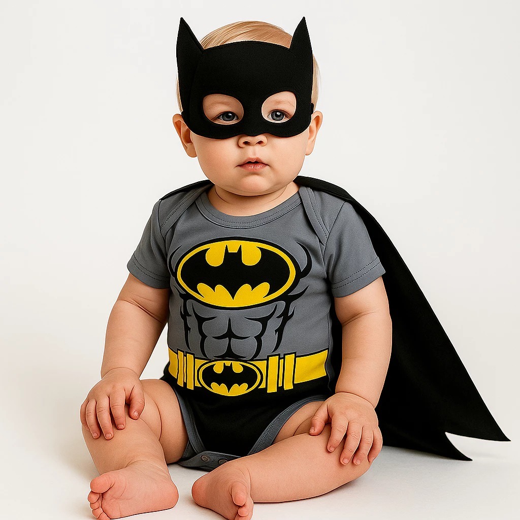 Body Temático Bebê Infantil Batman Menino Mesversário Fantasia- 100% Algodão