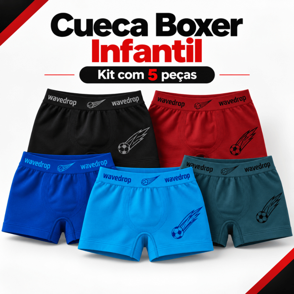 Kit 5 Cuecas Boxer Infantil Menino Juvenil 2 ao 16 Anos Confortáveis Macias Sortidas
