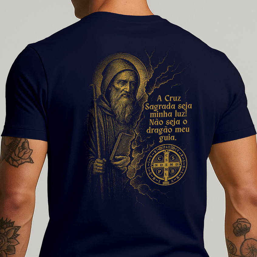Camiseta Masculina São Bento Religiosa Estampada 100% Algodão Premium