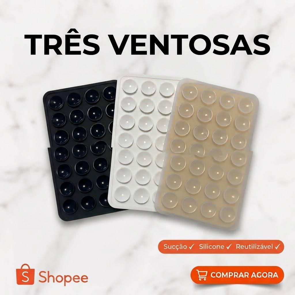 Kit 3 Suporte Ventosa de Silicone para Celular • Gruda na Capinha • Suporte Reutilizável