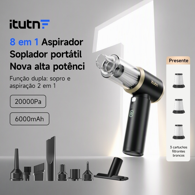 Aspirador de Mão Portátil Sem Fio para Carro e Casa | 12000–18000Pa Sucção Potente 8 em 1 / 6 em 1 Multifuncional | Reca