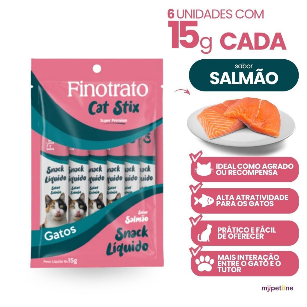Snacks Cat Stix Sabor Salmão Cremoso 6 Unidades 15g - Finotrato