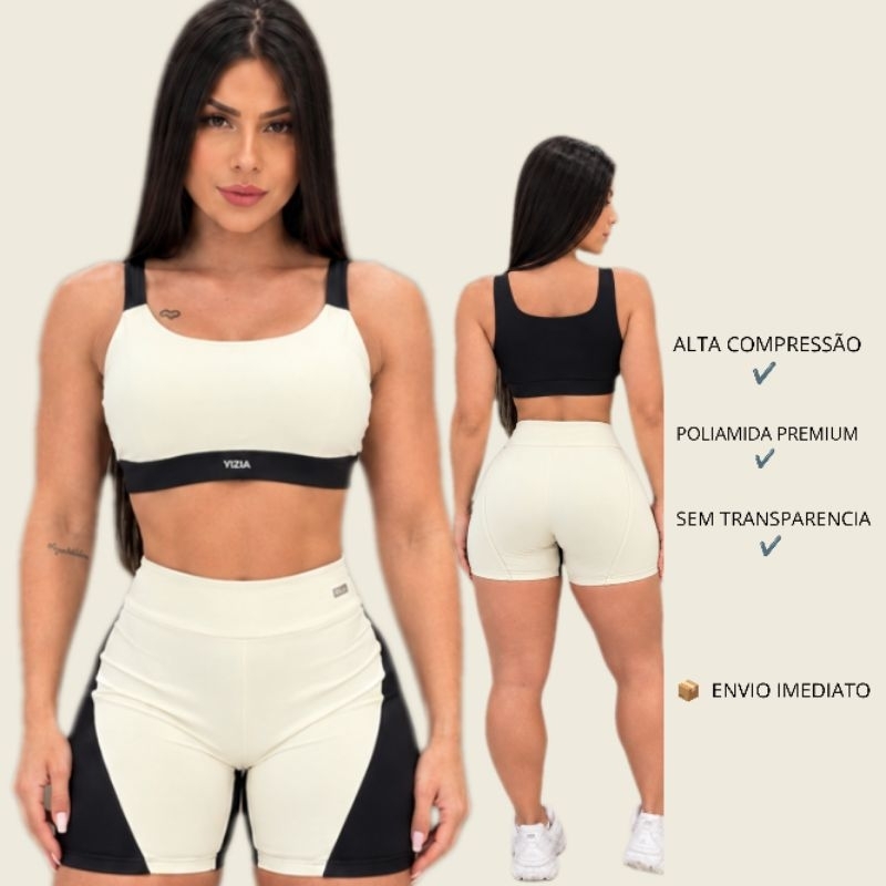 Conjunto Fitness bicolor para academia de alta compressao treino feminino ioga para corrida modelador