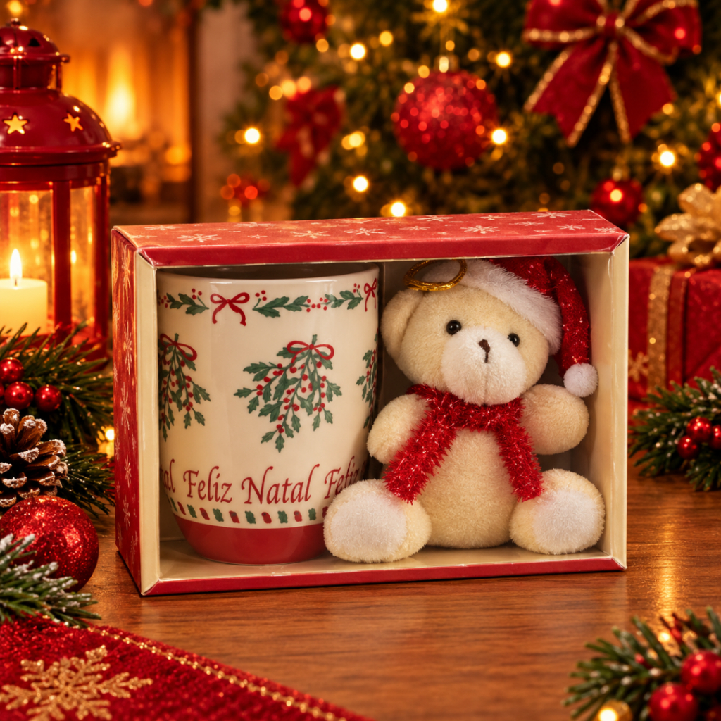 Kit Caneca Cerâmica + Urso De PelúciaIdeal Para Presente Natal