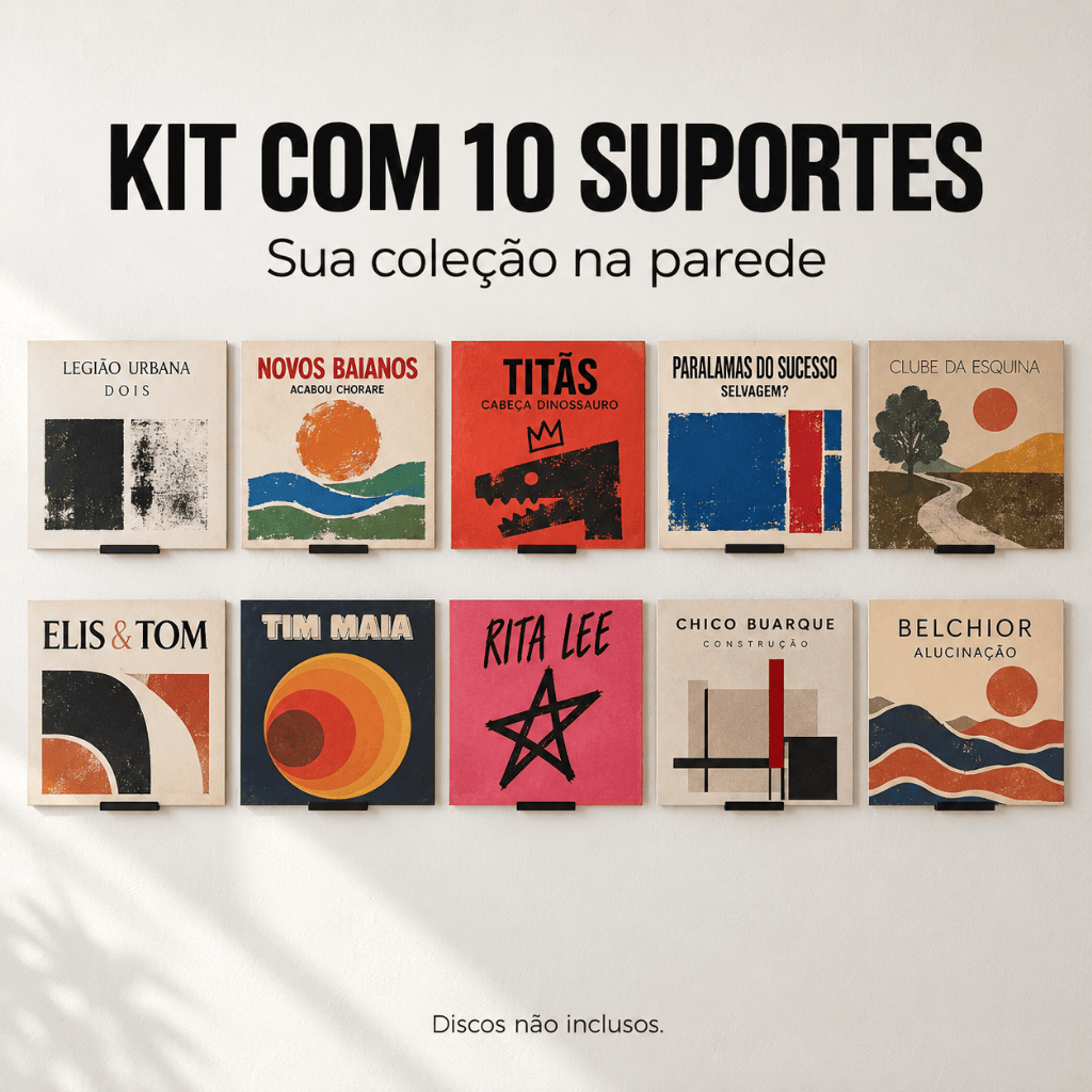 Kit 10 Suportes de Parede para Discos de Vinil LP Expositor