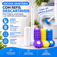 Escova Sanitária para Limpeza de Vaso com Refil Descartável com Suporte para Parede
