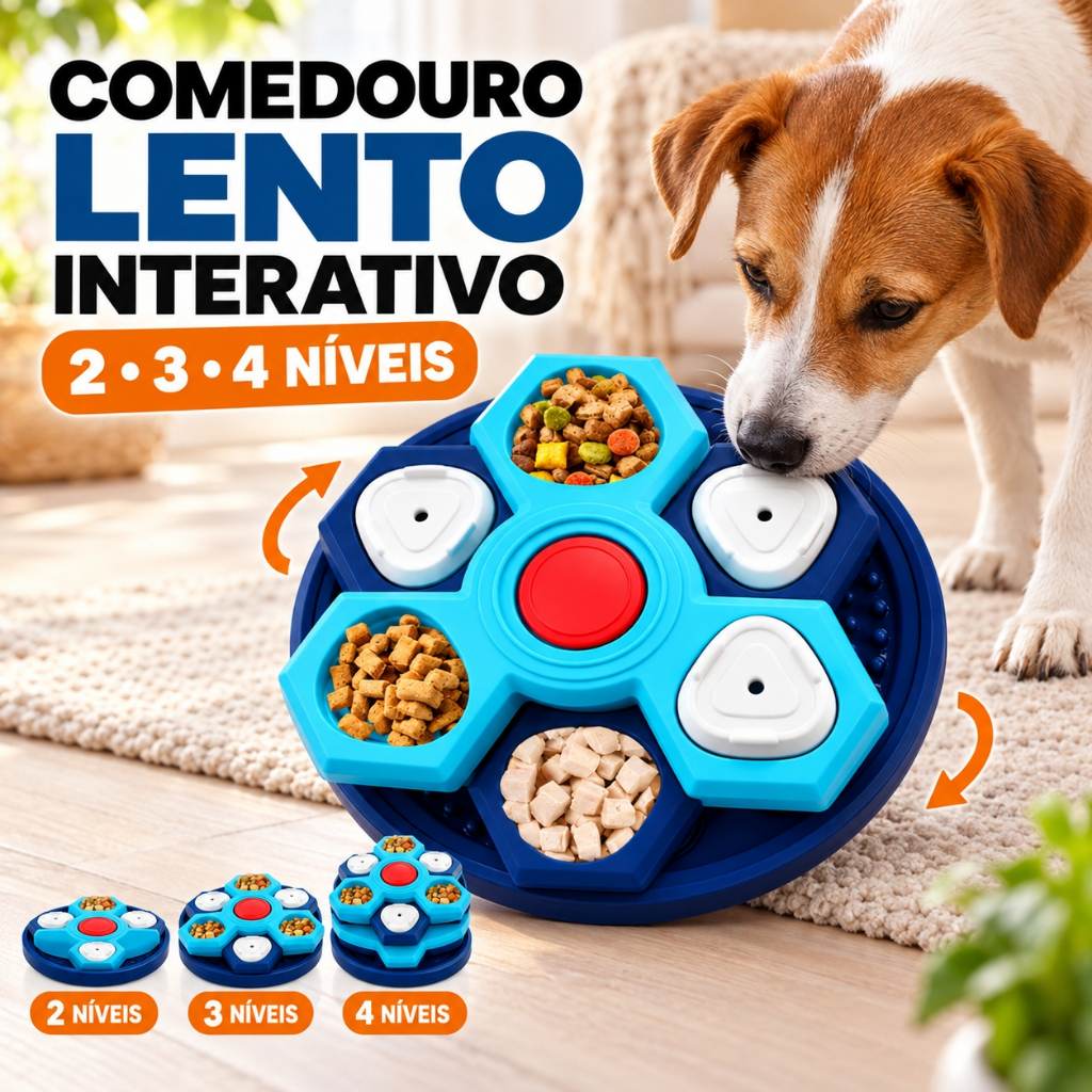 Comedouro Lento Interativo para Cães e Gatos 2/3/4 Níveis Antiansiedade Cor Sortida
