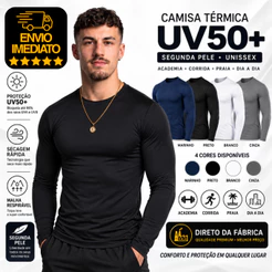 Camisa Térmica Manga Longa Proteção UV 50+ Segunda Pele Academia Unissex Dry Fit Respirável