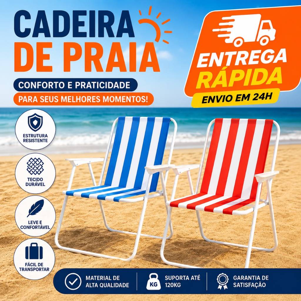 Kit 2 Cadeiras de Praia Piscina Dobrável Espreguiçadeira Assento Externa Pesca