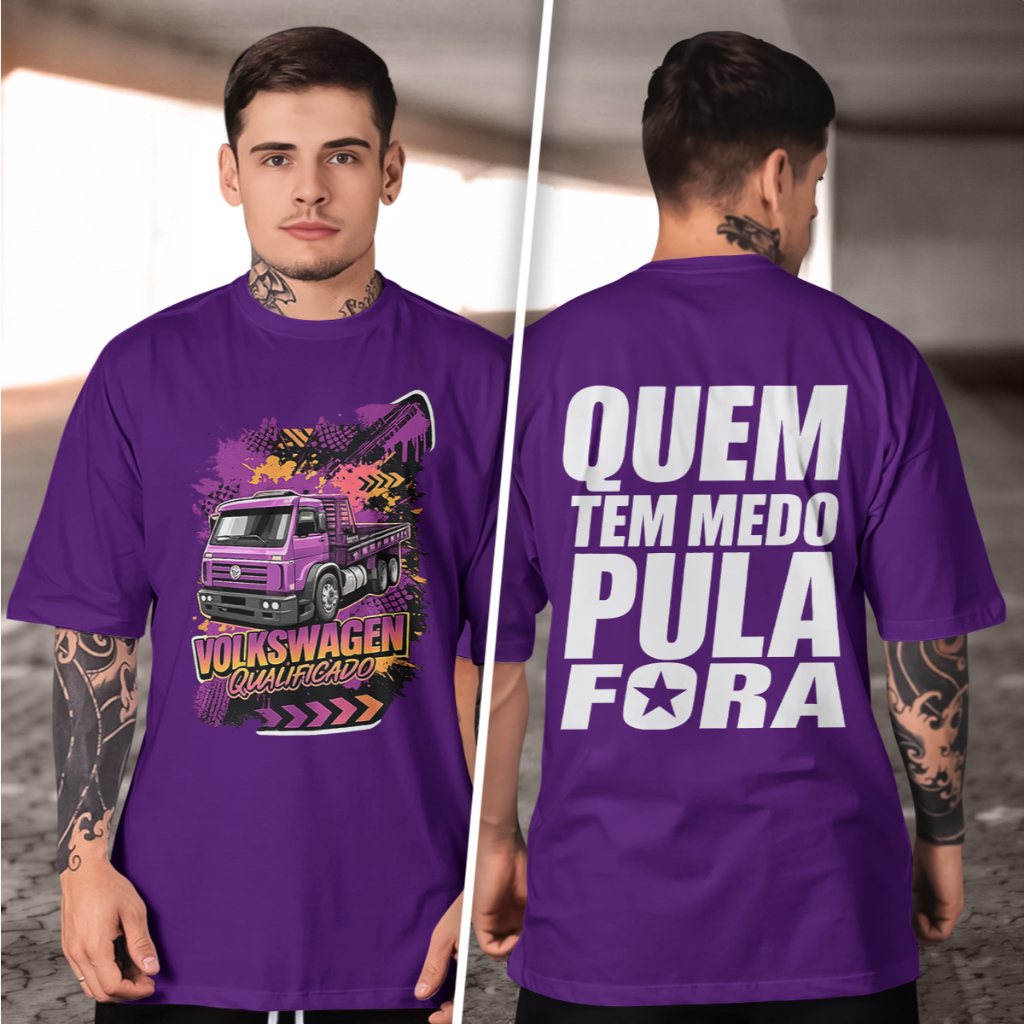 Camisetas Masculina  Caminhão Volkswagen estilizado com splashes 100% Algodão Gola Redonda Estampado 2026 tecido