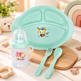 Kit 4 Peças Alimentação Bebê Azul Introdução Alimentar Refeição Garfo Colher Prato Copo