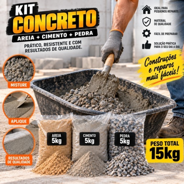 Kit Concreto com 15kg - Sendo 5kg Areia + 5kg Cimento + 5kg Pedra - Para Pequenos Reparos e Obras — imagem 2 de 2