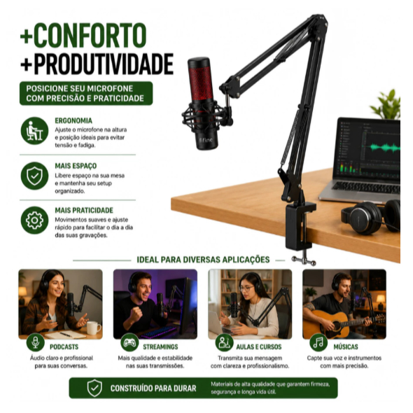 Suporte Para  Mesa E Cama  Articulado Universal P/Microfone LE-3414