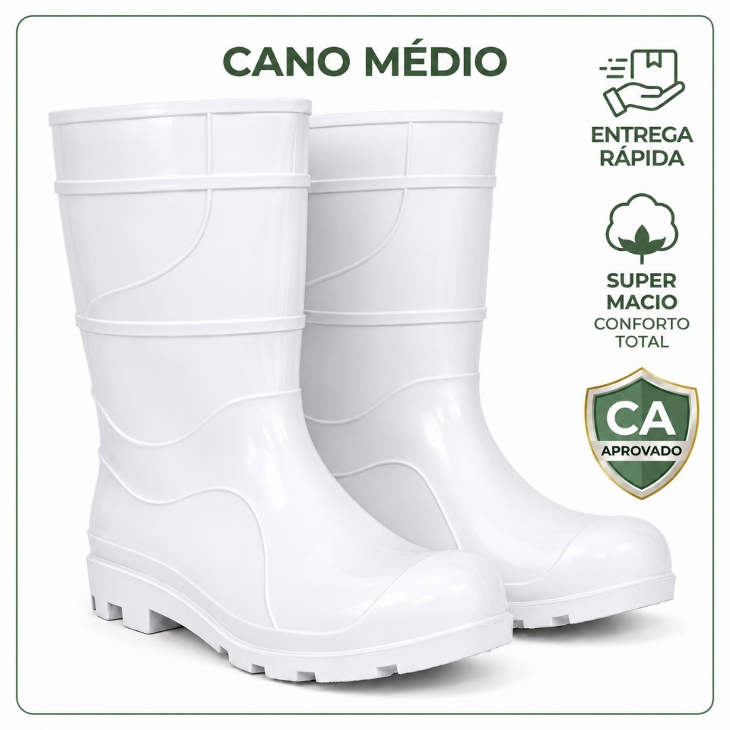 Bota Galocha Impermeável BRANCA EPI PVC Doméstica Açougue Frigorifico Limpeza ENVIO IMEDIATO !