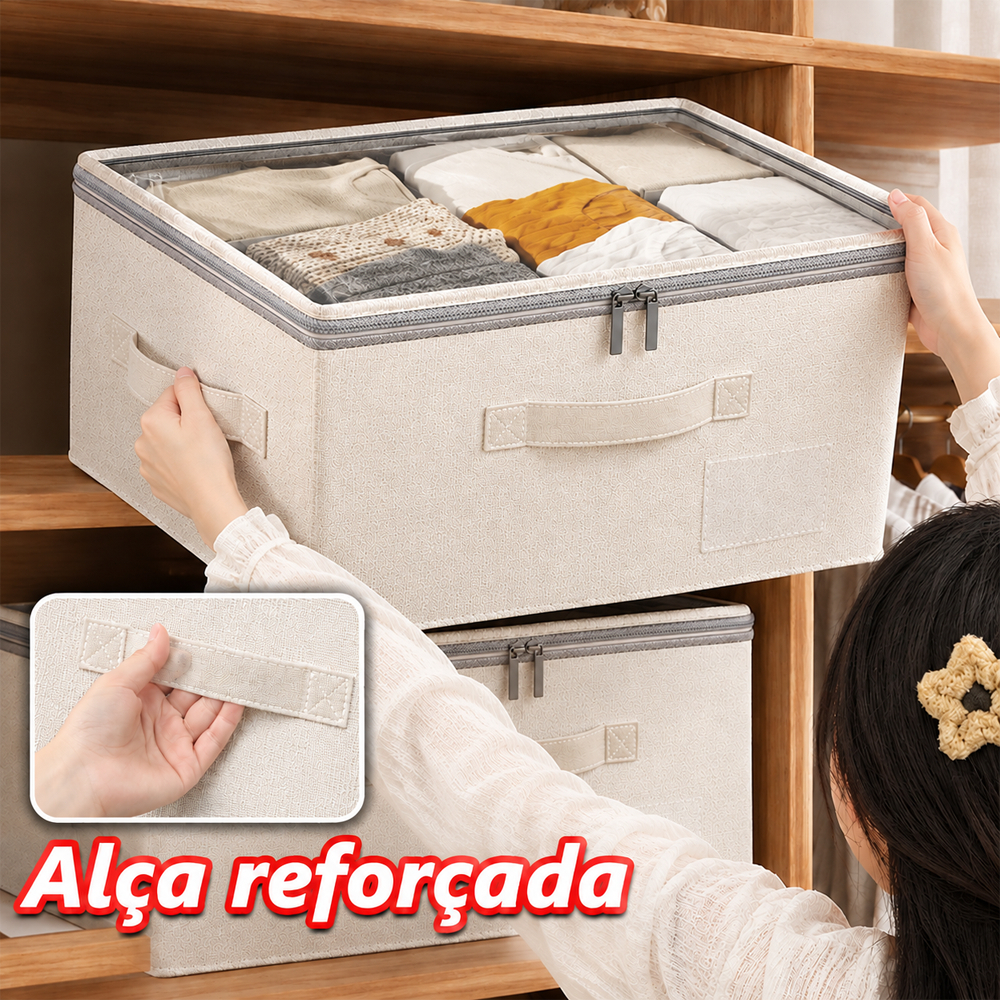 Caixa Organizadora Dobrável com Zíper 40/60L, Organizador de Roupas para Guarda-Roupa e Casa