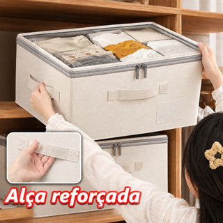 Caixa Organizadora Dobrável com Zíper 40/60L, Organizador de Roupas para Guarda-Roupa e C…