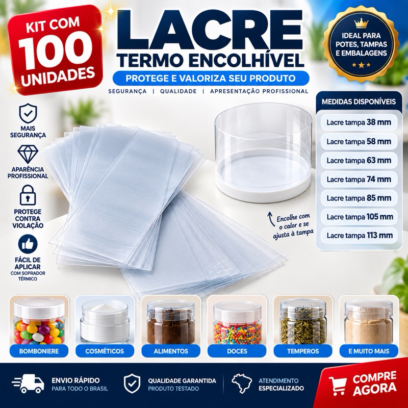 Lacre Termo Encolhivél kit 100 Unidades (incolor)
