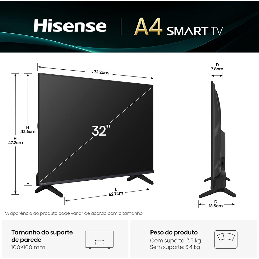 Smart Tv Hisense HD 32” 32A4NV IA HDR10 VIDAA U9 · foto 2