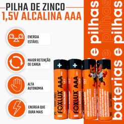 Pilha Alcalina AAA Palito Foxlux 1,5V LR03 Kit com 4
