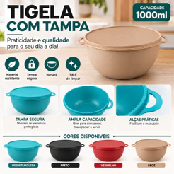 Tigelas com Tampa 1000ml Polipropileno – Potes para Armazenar Alimentos – Cores Sortidas