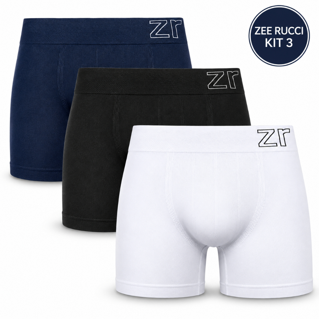 Kit 3 Cuecas Boxer Masculina Zee Rucci Microfibra Sem Costura Lisa