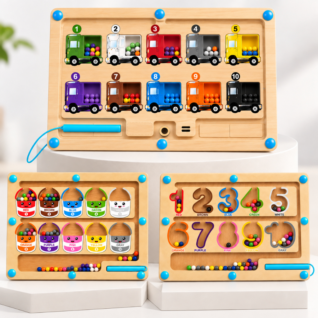 Brinquedo Educativo Labirinto Magnético de Madeira Caminhão Jogo Montessori Coordenação Aprendizagem