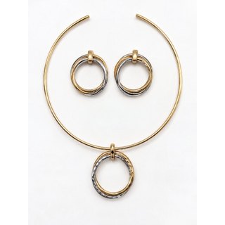 Conjunto Elo Dourado e Prateado com Colar Rígido e Brincos – Íris Bicolor