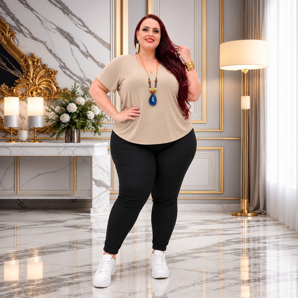Blusa Plus Size Moda Feminina Duna Gola V Confortável
