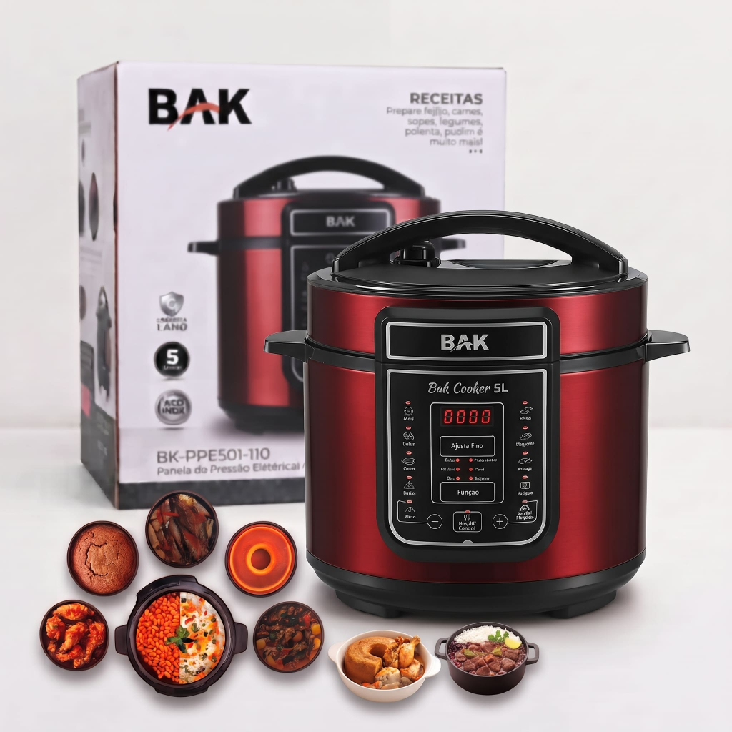 Panela De Pressão Elétrica Bak 5 Litros 127v e 220v Inox Digital