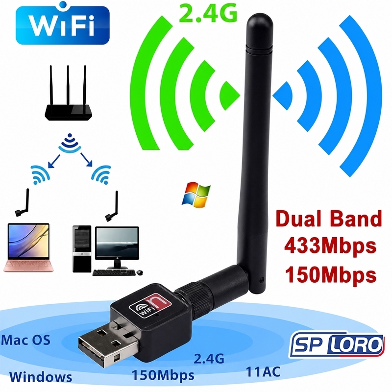 Adaptador Wifi Usb Wireless 1200mbps Com Antena PC Notebook AL-C818