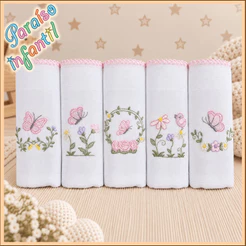 KIT FRALDA De Pano BORDADA PICUETA C/5 UNDs | 100% Algodão